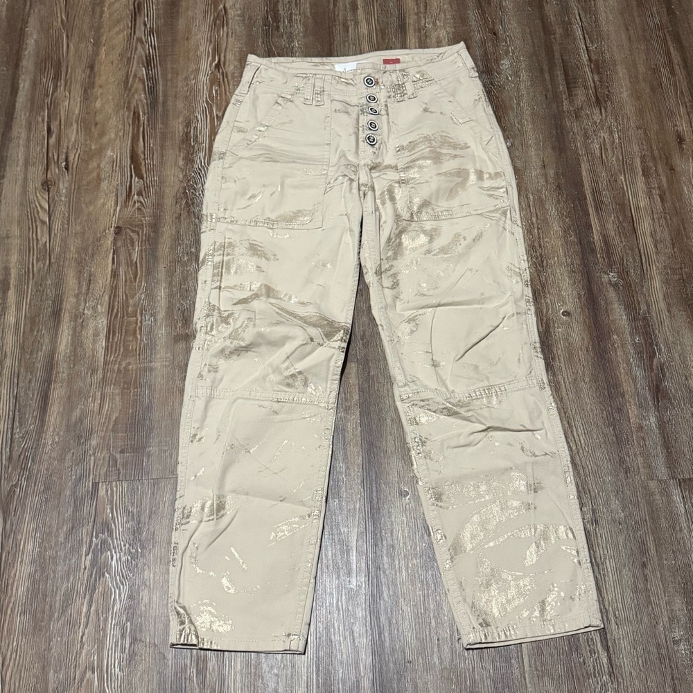 Anthropologie Wanderer Pants Women's 26 Button Fly Gold Flake Wash Joggers